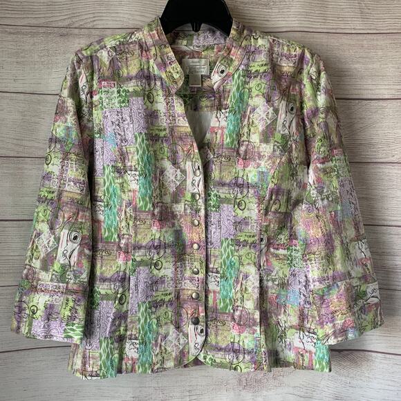 Christopher & Banks Multi-Color Jacket Snap Button Front Long Sleeve Size Large - Picture 1 of 16
